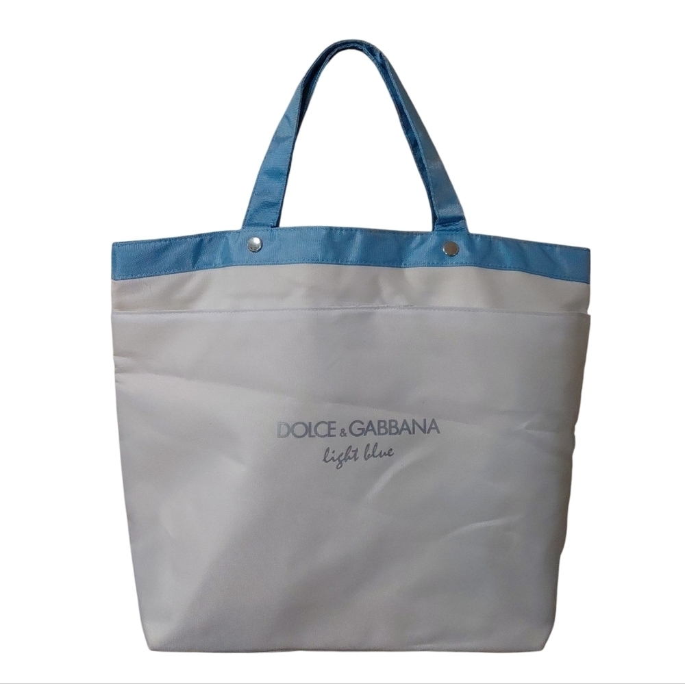 Dolce And Gabbana Canvas Tote White, Blue And Silver Print Shopping Bag